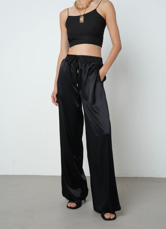 Satin pants in black